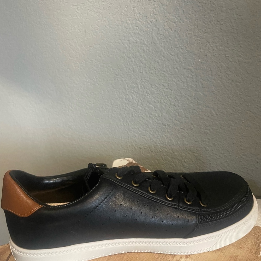 Billie adaptive black leather lace sneaker with zippers.  Comfortable,  easy on - Picture 4 of 8